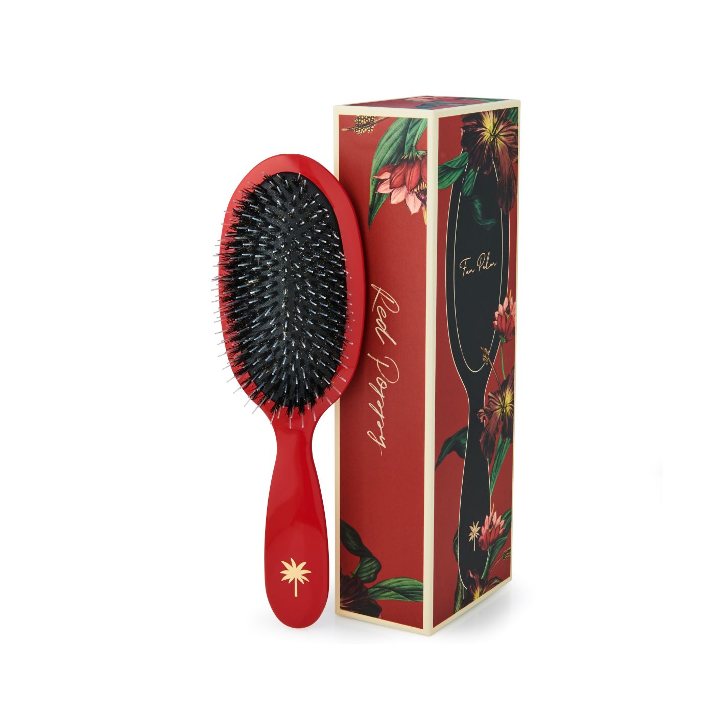 Fan Palm Brush Medium Red Poppy Atniklit Anti Pluis Elk Glans Haartype Care For Hair