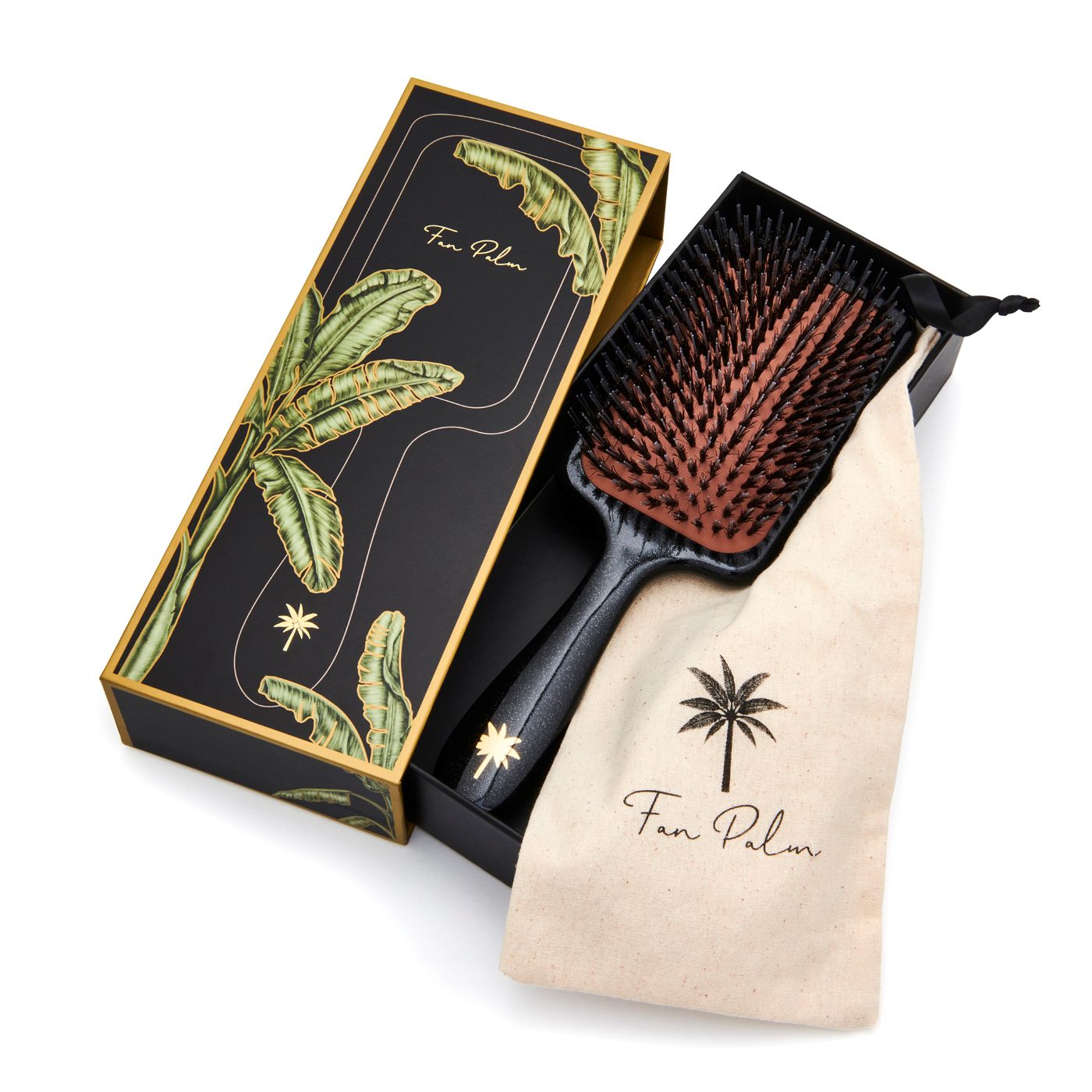 Fan Palm Big Star Paddle Brush Black GLitter Care For Hair antiklit 