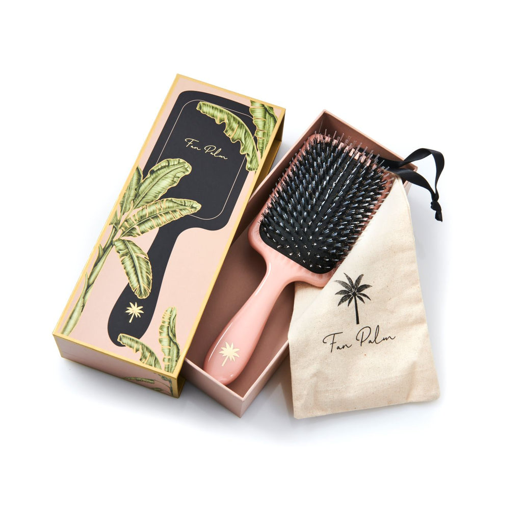 Fan Palm Paddle Brush Large Antiklit Glans Care For Hair #roze 