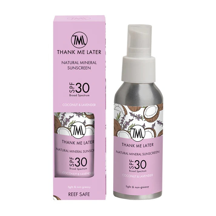 Thank Me Later Zonnebrandcreme SPF 30 Kokos en Lavendel CFH 